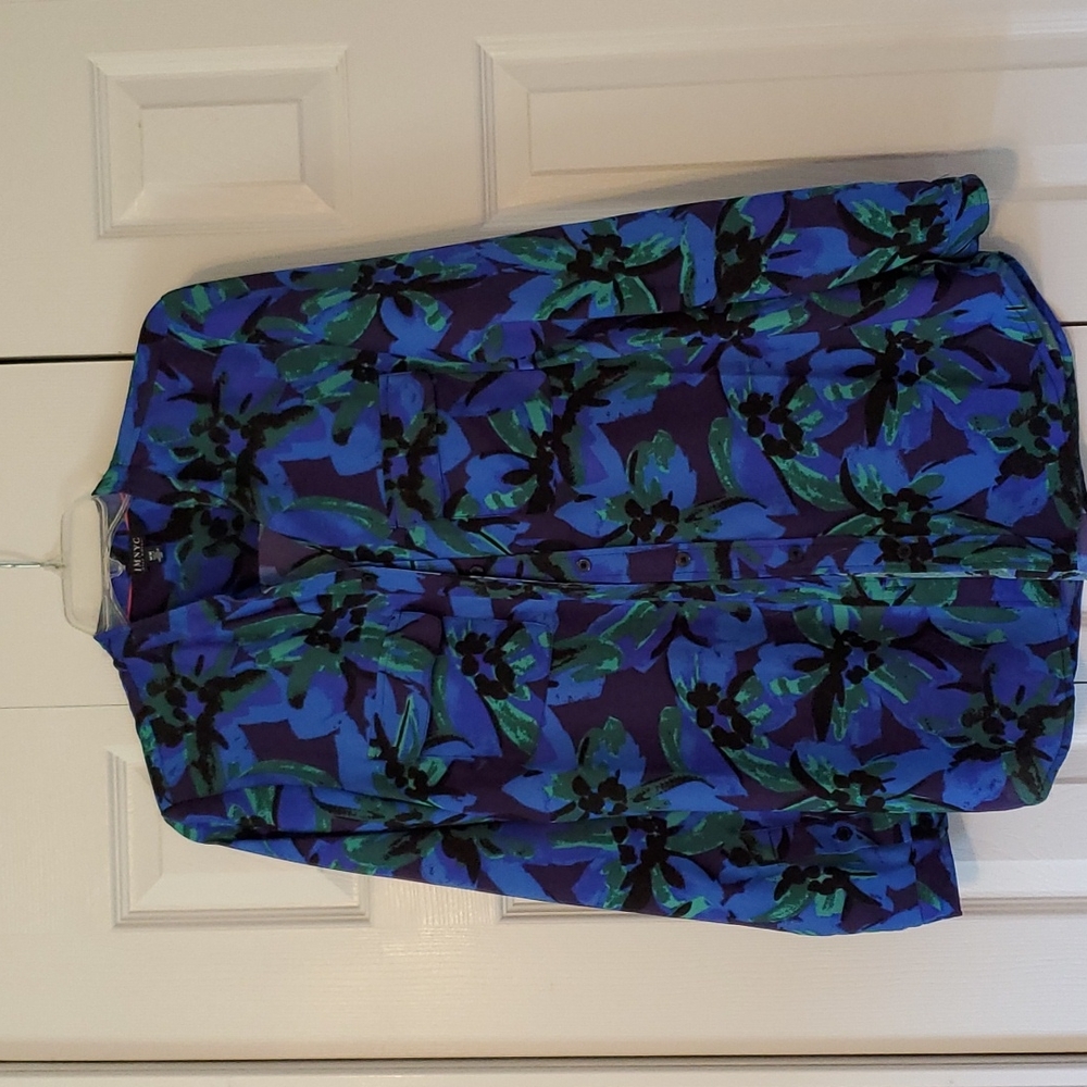 Isaac Mizrahi Blouse, Medium, Blue, Green